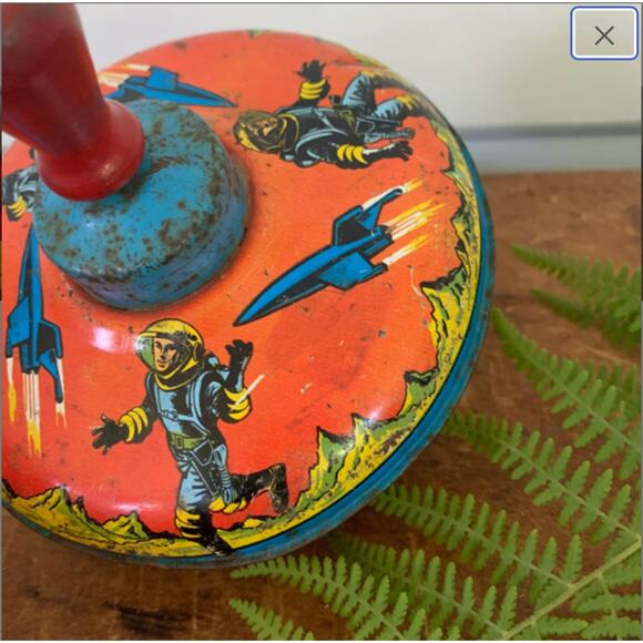 Vintage Tin Litho Spinning Top Astronaut Spaceman Rocket Ship Ohio Art - Picture 3 of 9